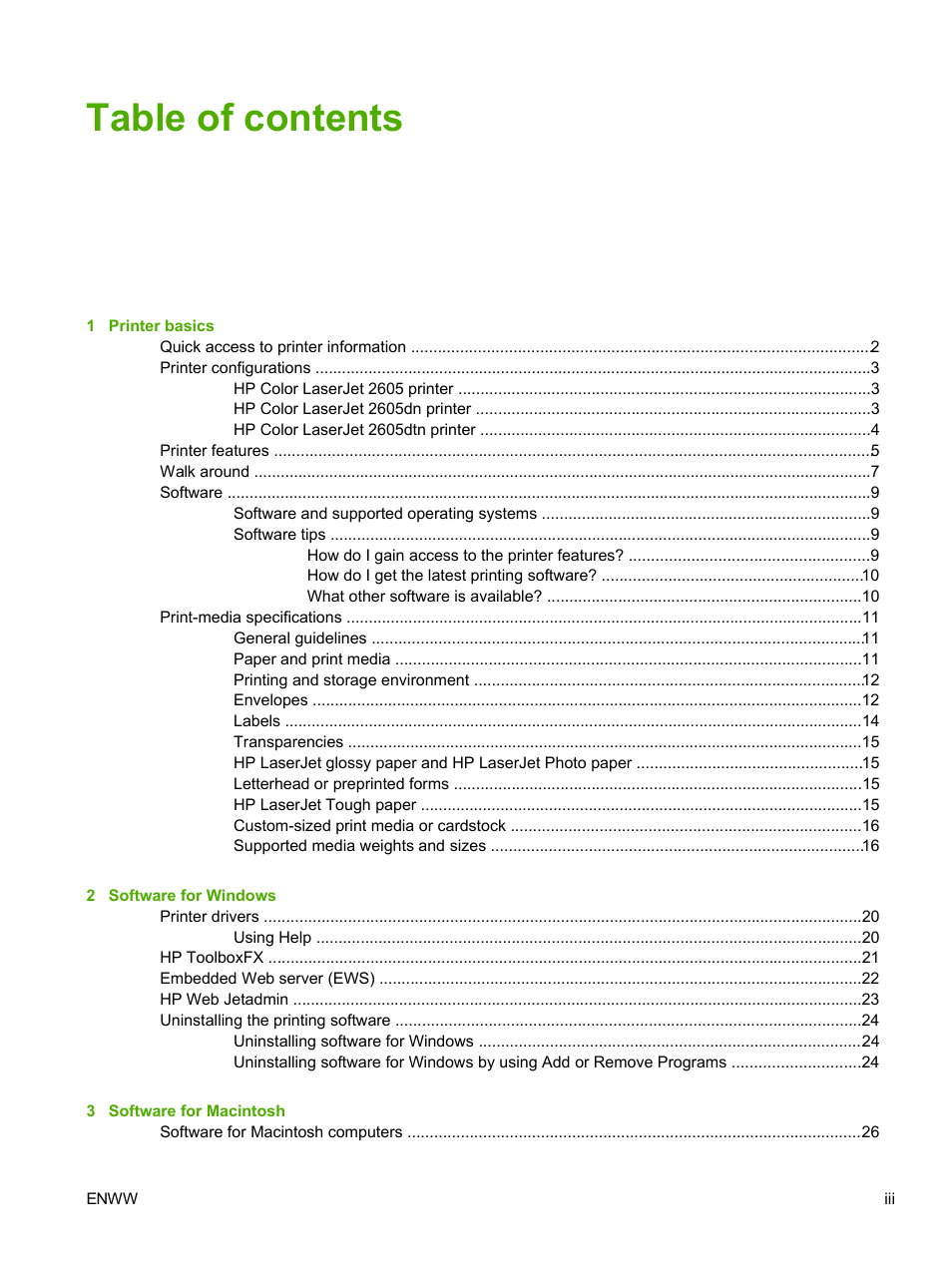 HP 2605dtn User Manual | Page 5 / 228