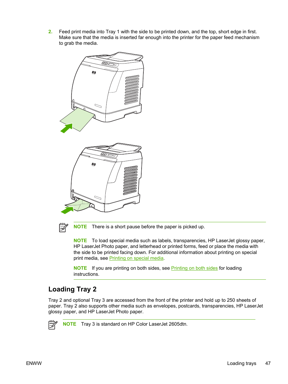 Loading tray 2 | HP 2605dtn User Manual | Page 59 / 228