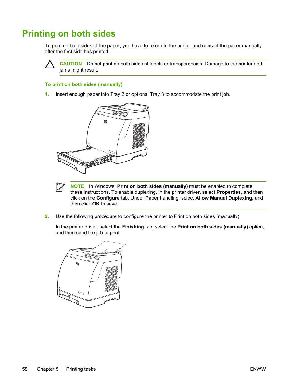 Printing on both sides, Printing on both, Sides | For loading | HP 2605dtn User Manual | Page 70 / 228