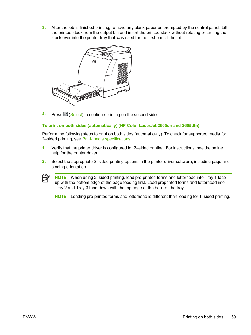 To print on both sides (automatically) (hp color, Laserjet 2605dn and 2605dtn) | HP 2605dtn User Manual | Page 71 / 228