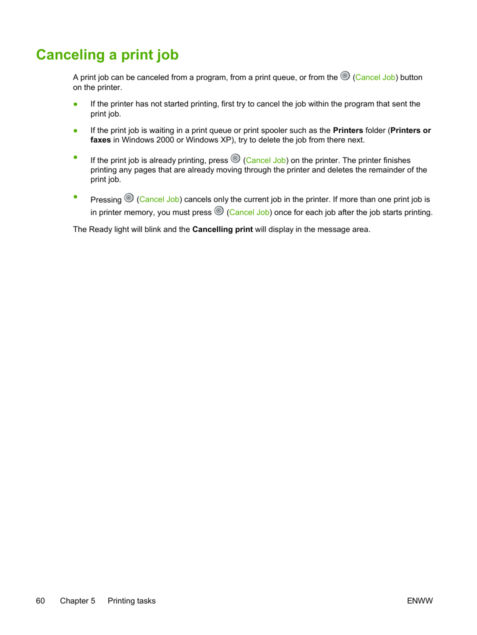 Canceling a print job | HP 2605dtn User Manual | Page 72 / 228
