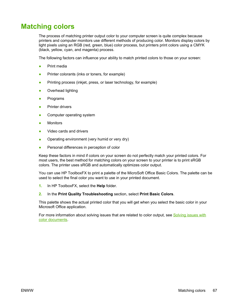 Matching colors | HP 2605dtn User Manual | Page 79 / 228