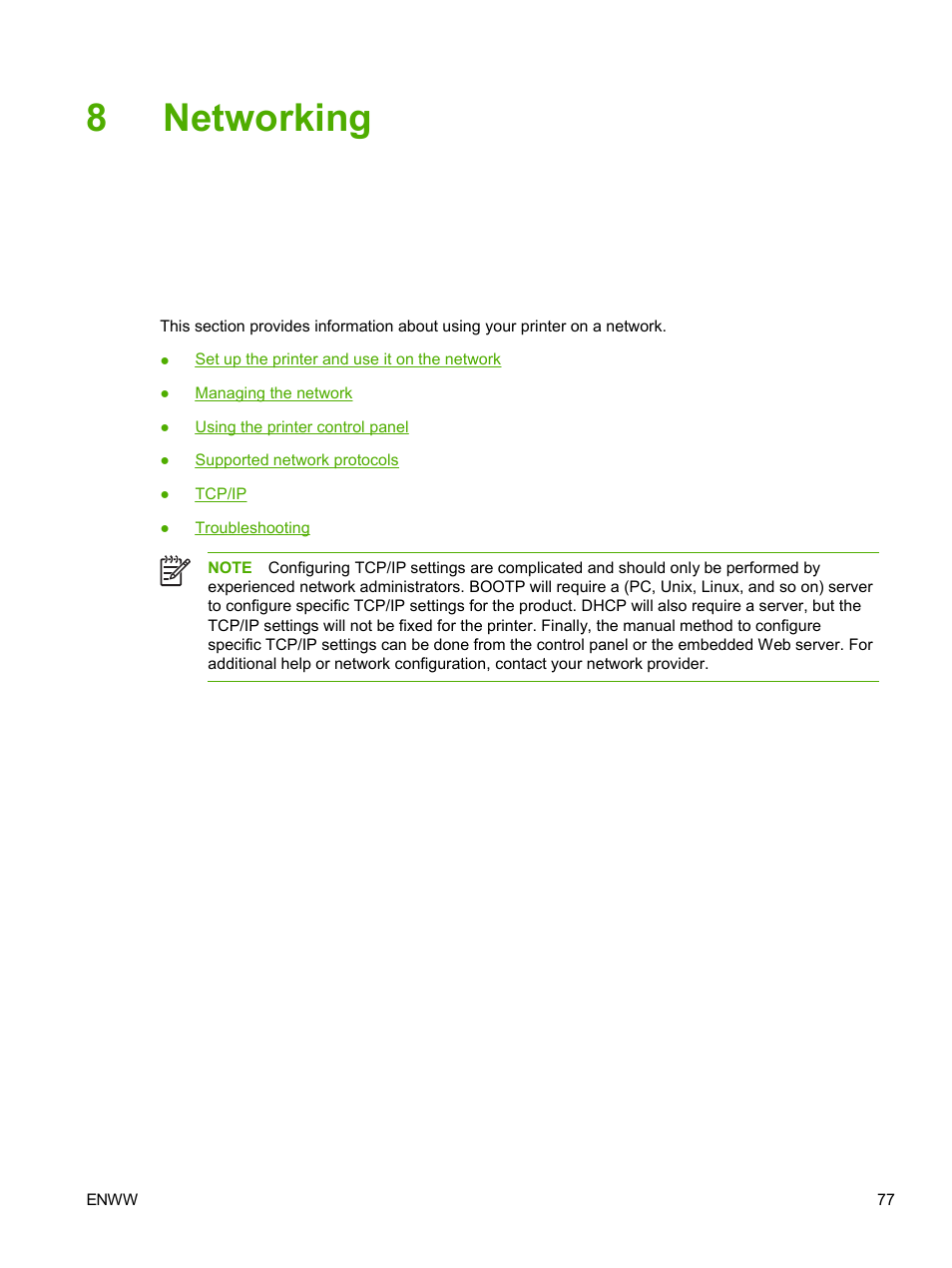 Networking, 8 networking, 8networking | HP 2605dtn User Manual | Page 89 / 228