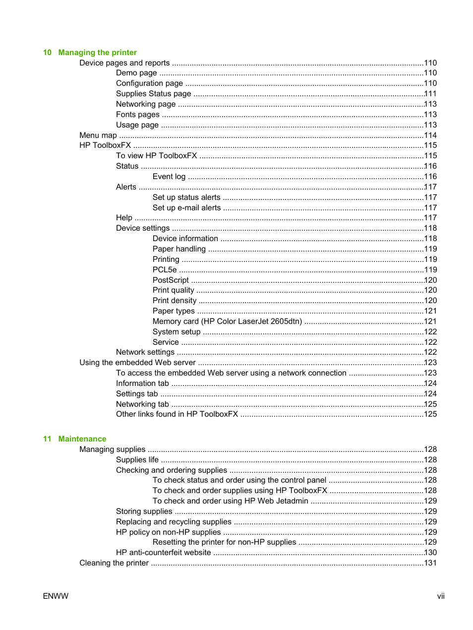 HP 2605dtn User Manual | Page 9 / 228