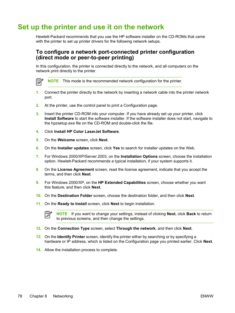 Set up the printer and use it on the network | HP 2605dtn User Manual | Page 90 / 228