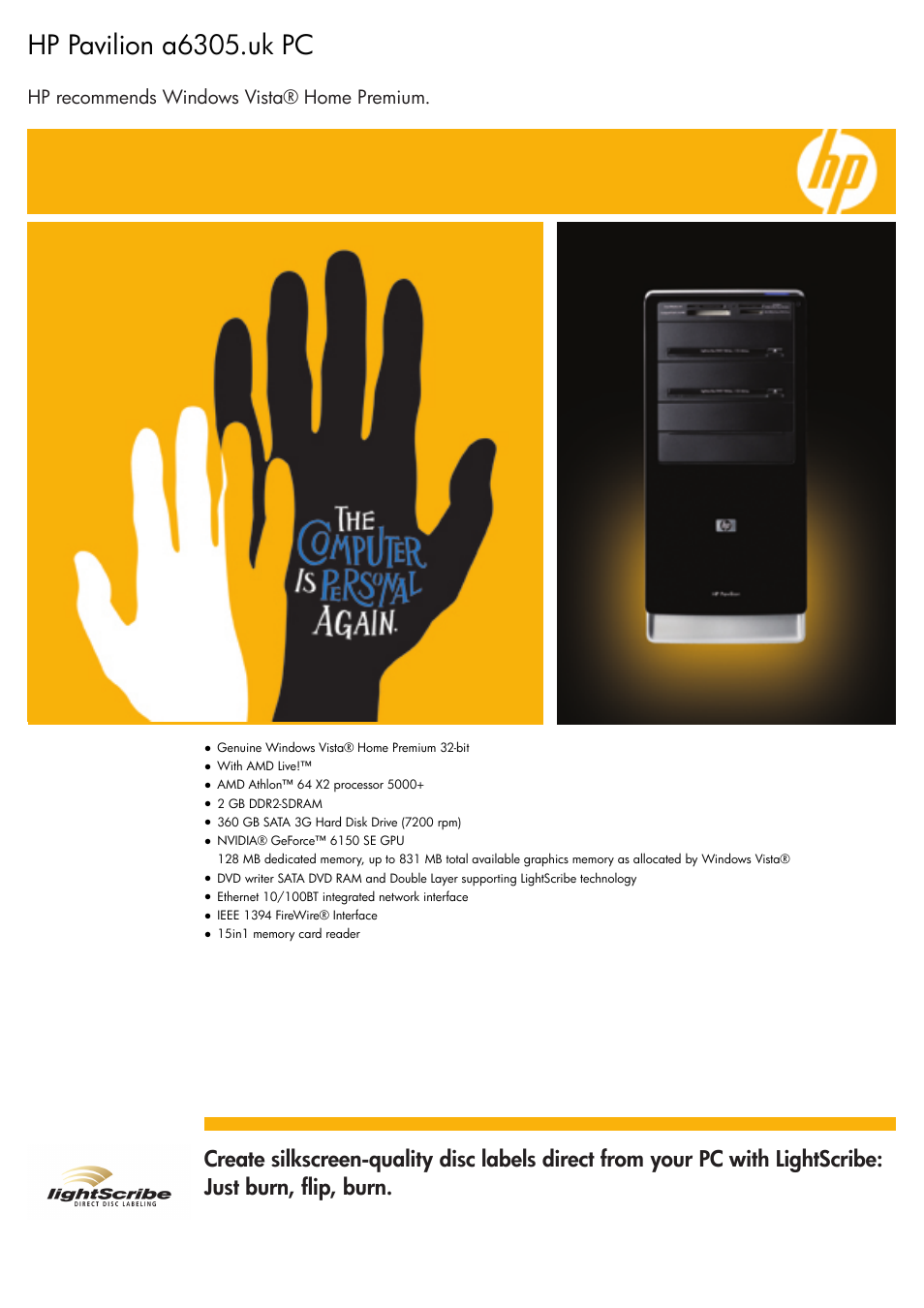 HP Pavilion A6305 User Manual | 2 pages