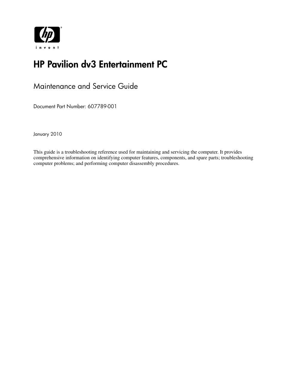 HP DV3 User Manual | 182 pages