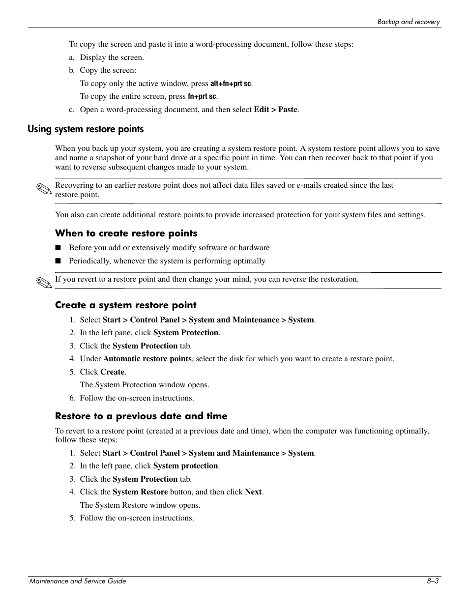 Using system restore points | HP DV3 User Manual | Page 159 / 182