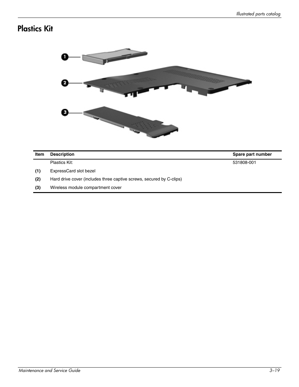 Plastics kit, Plastics kit –19 | HP DV3 User Manual | Page 43 / 182