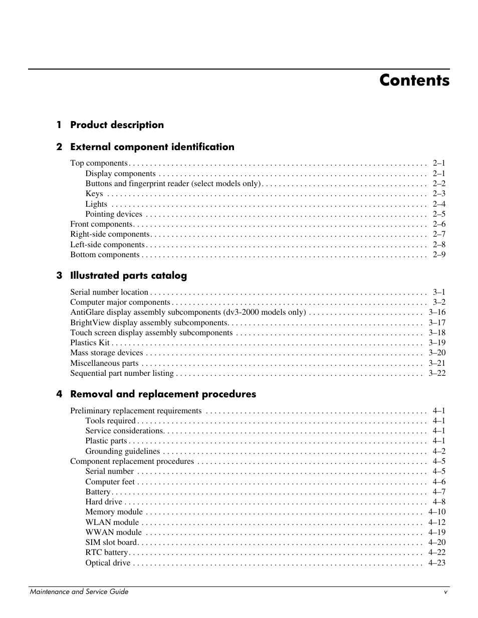 HP DV3 User Manual | Page 5 / 182