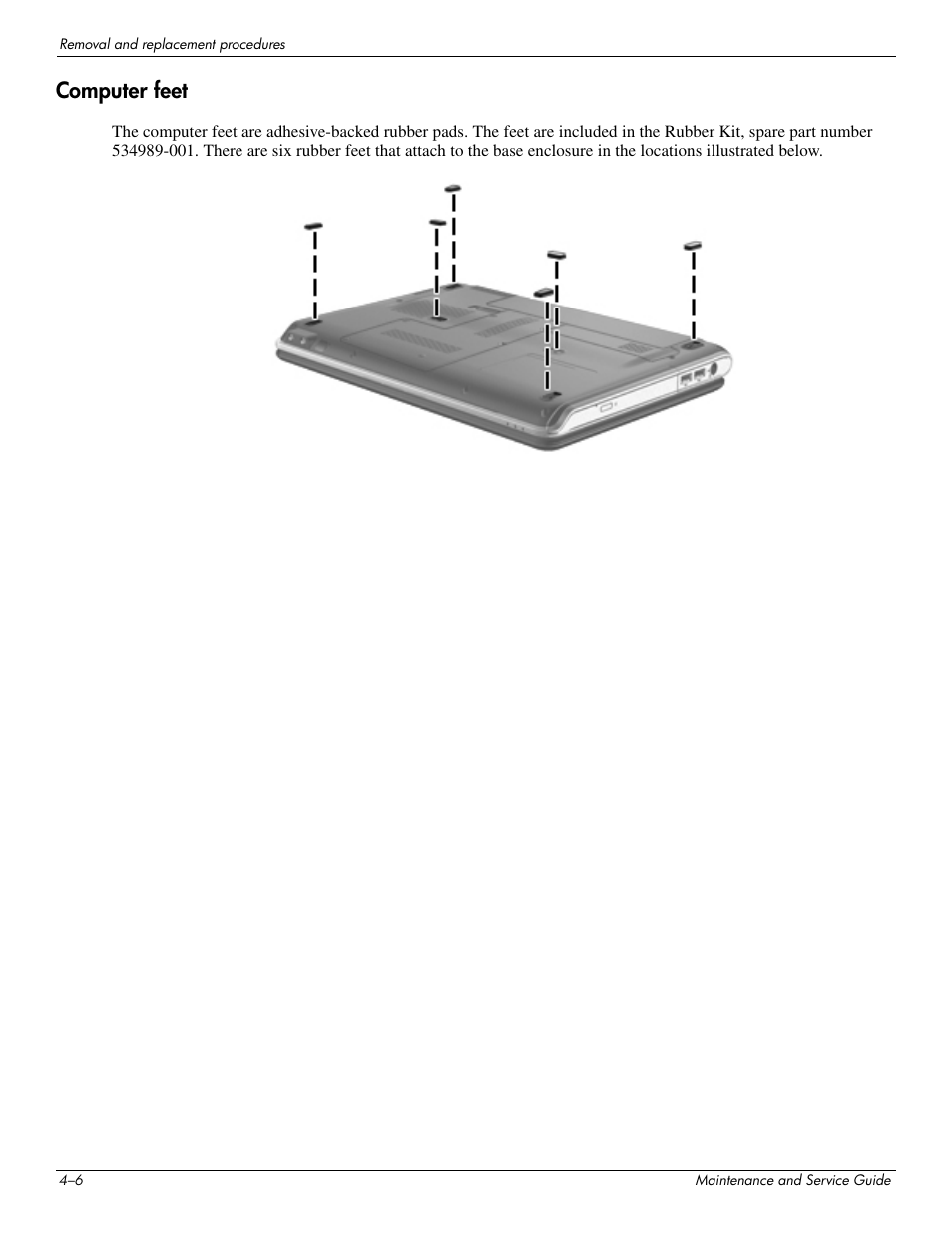 Computer feet, Computer feet –6 | HP DV3 User Manual | Page 68 / 182