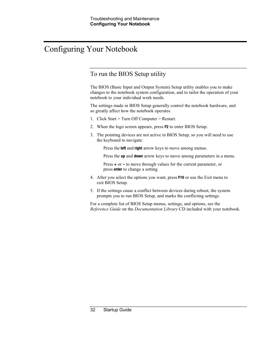 Configuring your notebook, To run the bios setup utility | HP Notebook PC User Manual | Page 38 / 41