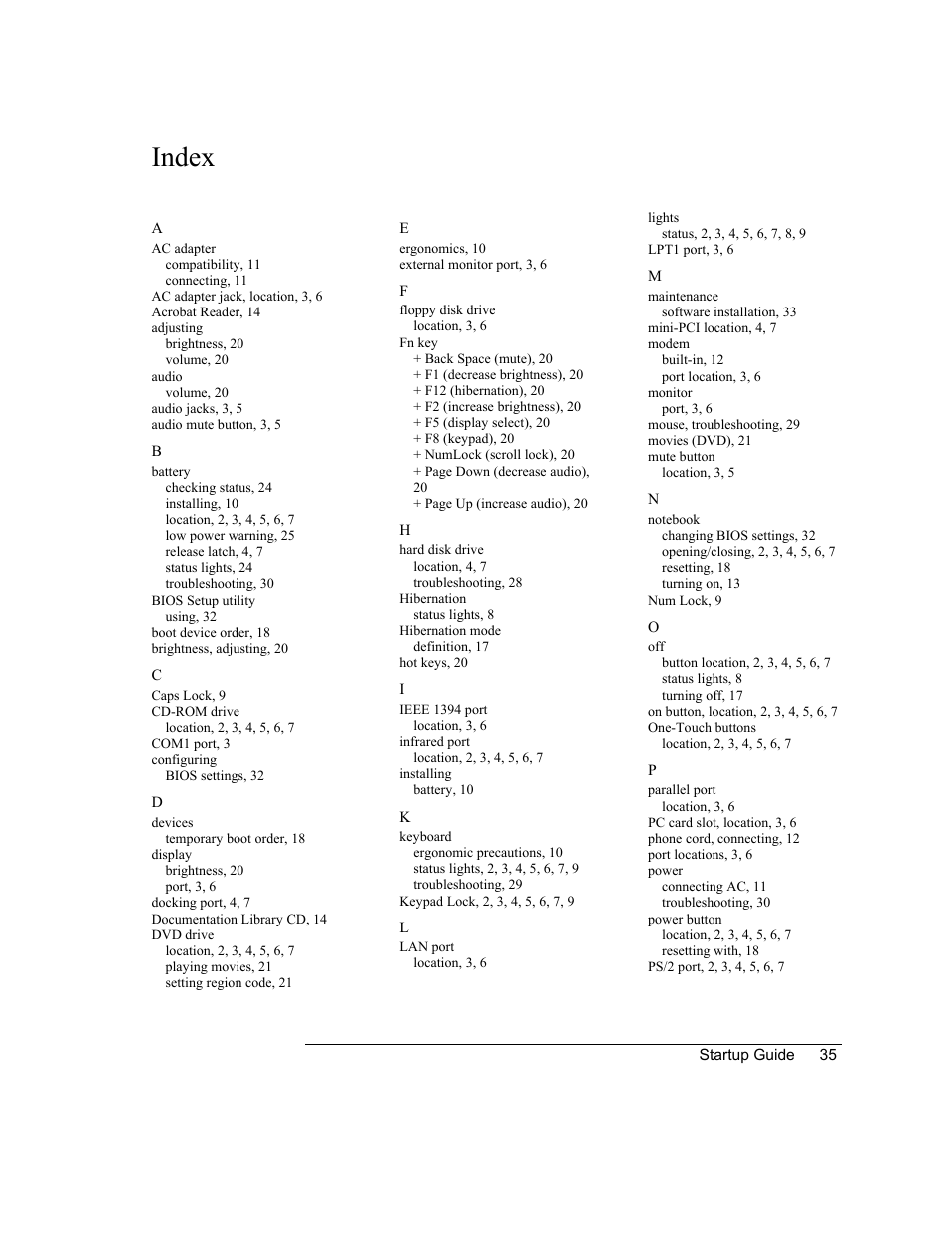Index | HP Notebook PC User Manual | Page 40 / 41