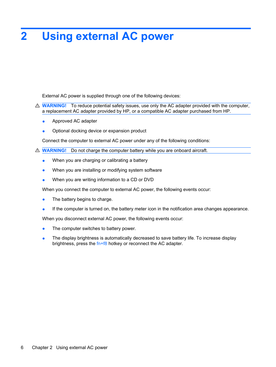 Using external ac power, 2 using external ac power, 2using external ac power | HP Power Management System User Manual | Page 12 / 32