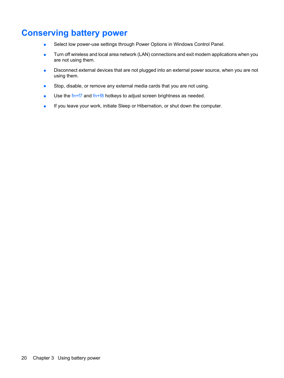 Conserving battery power | HP Power Management System User Manual | Page 26 / 32