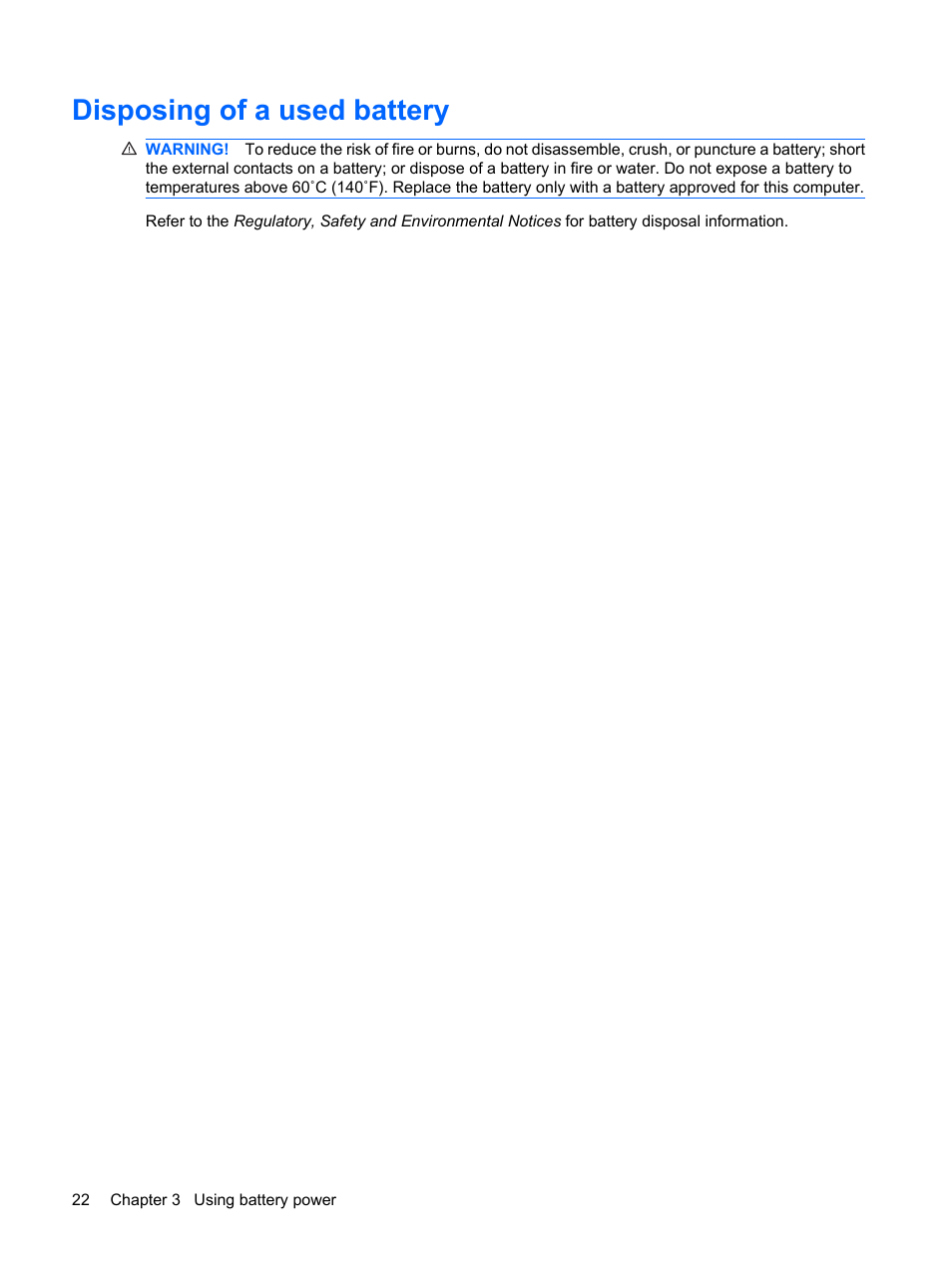 Disposing of a used battery | HP Power Management System User Manual | Page 28 / 32