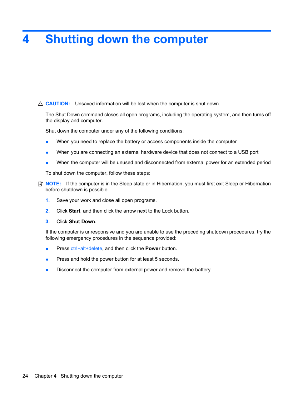 Shutting down the computer, 4shutting down the computer | HP Power Management System User Manual | Page 30 / 32