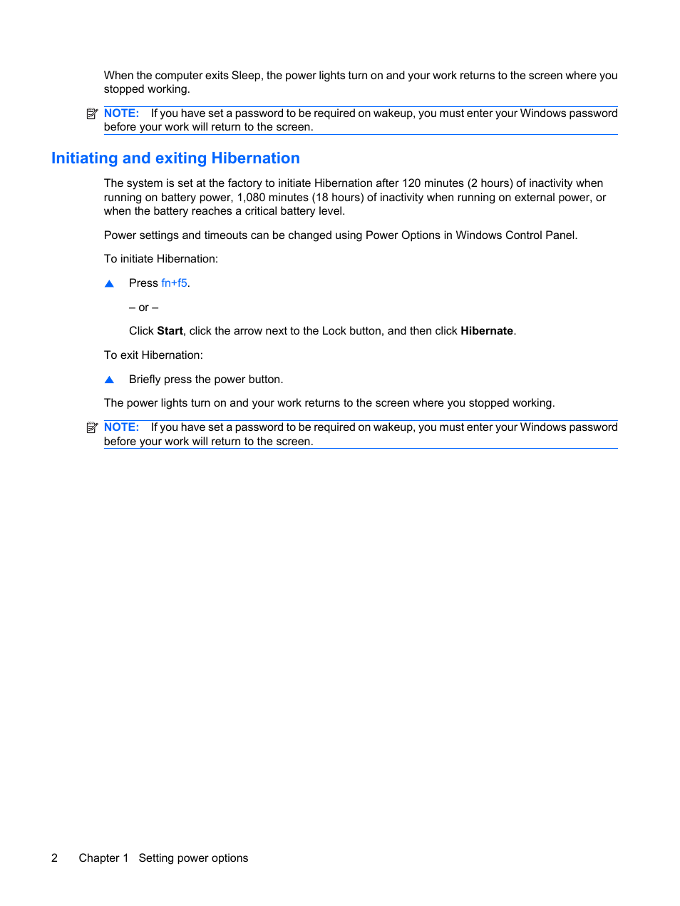 Initiating and exiting hibernation | HP Power Management System User Manual | Page 8 / 32
