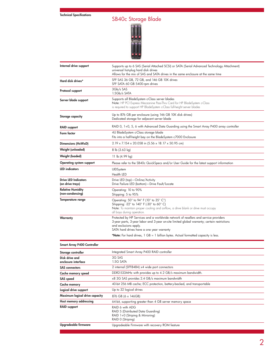 Sb40c storage blade | HP SB40c User Manual | Page 2 / 4