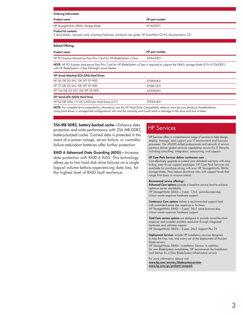 Hp services | HP SB40c User Manual | Page 3 / 4