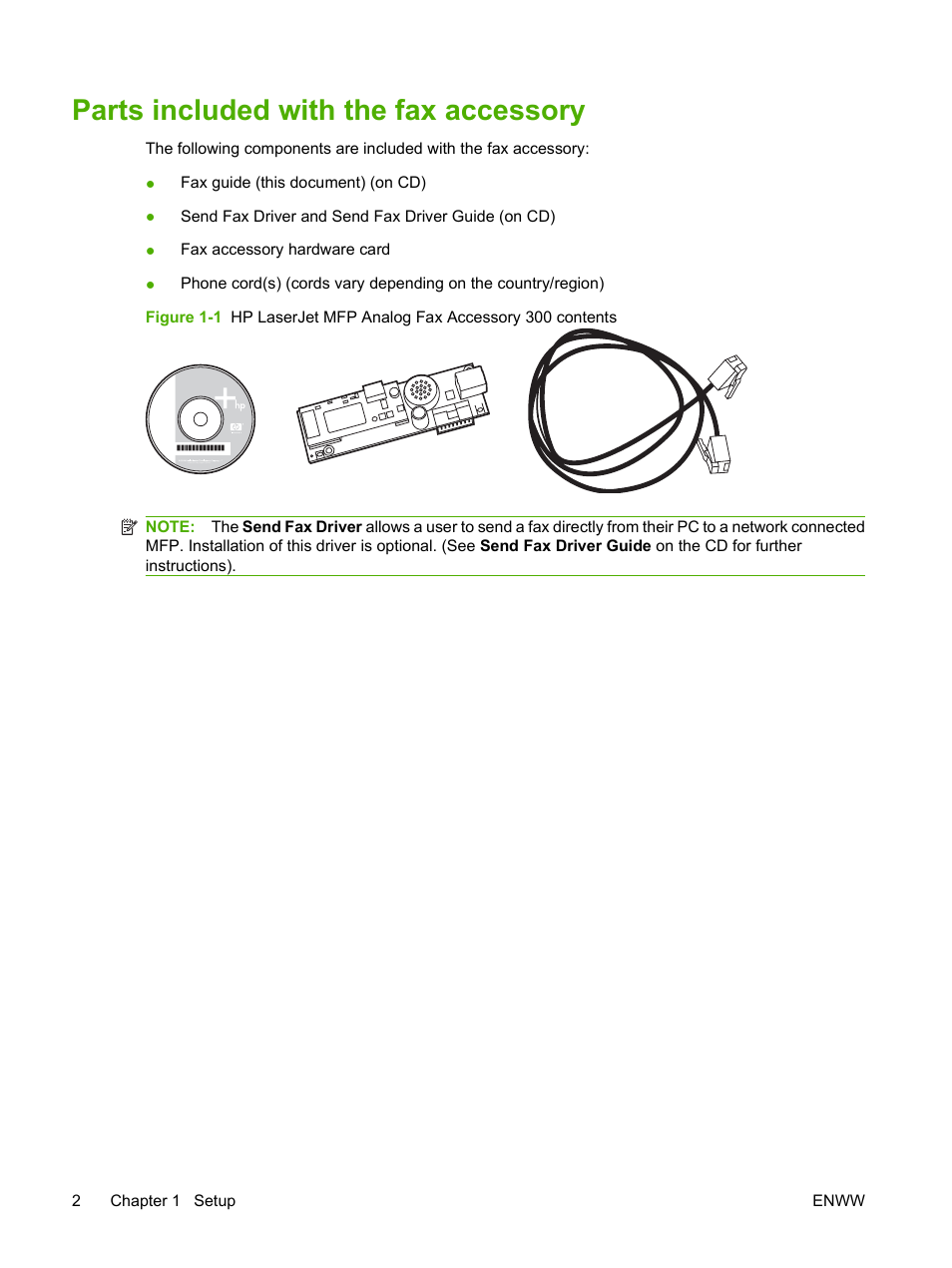 Parts included with the fax accessory | HP LASERJET 300 User Manual | Page 10 / 148