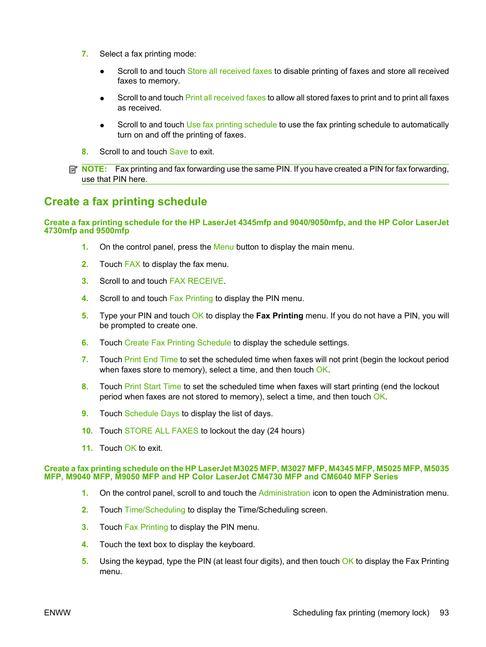 Create a fax printing schedule | HP LASERJET 300 User Manual | Page 101 / 148