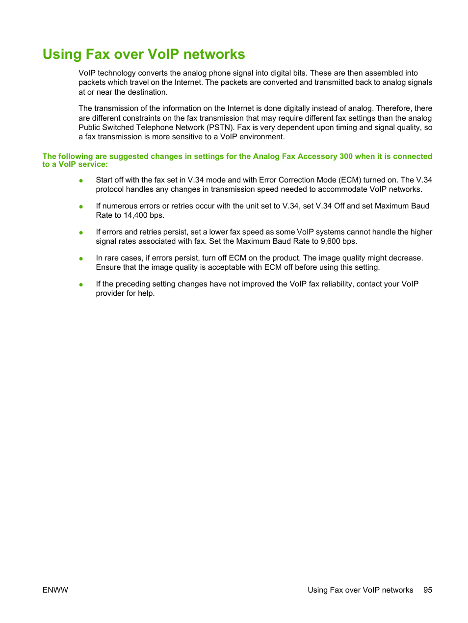 Using fax over voip networks | HP LASERJET 300 User Manual | Page 103 / 148