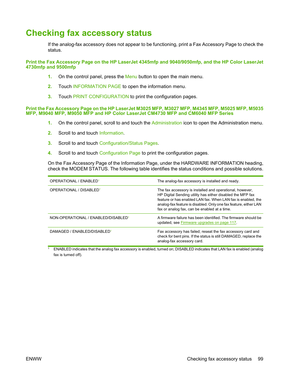 Checking fax accessory status | HP LASERJET 300 User Manual | Page 107 / 148