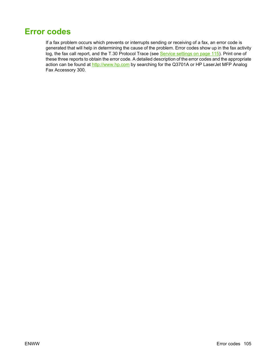 Error codes | HP LASERJET 300 User Manual | Page 113 / 148