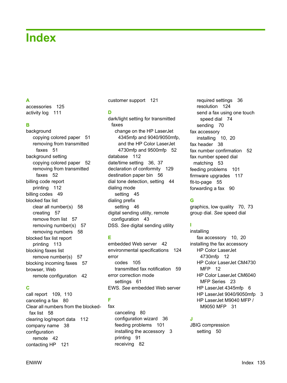 Index | HP LASERJET 300 User Manual | Page 143 / 148