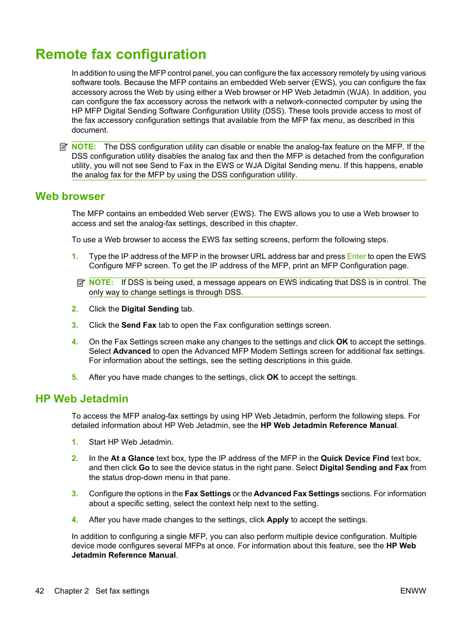 Remote fax configuration, Web browser, Hp web jetadmin | Web browser hp web jetadmin | HP LASERJET 300 User Manual | Page 50 / 148