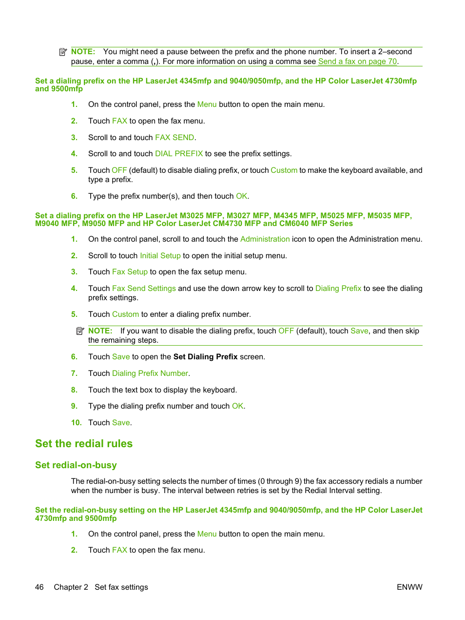 Set the redial rules, Set redial-on-busy | HP LASERJET 300 User Manual | Page 54 / 148