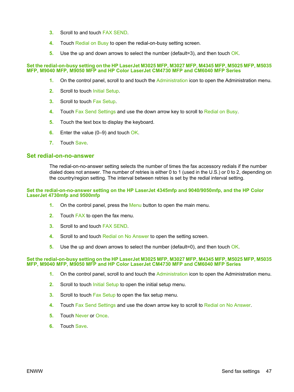 Set redial-on-no-answer | HP LASERJET 300 User Manual | Page 55 / 148