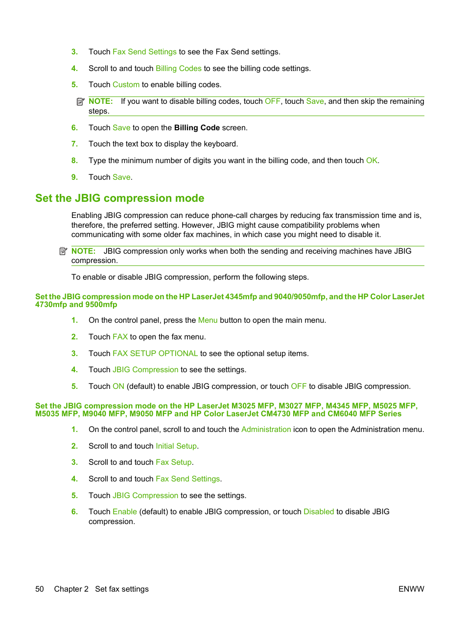 Set the jbig compression mode | HP LASERJET 300 User Manual | Page 58 / 148