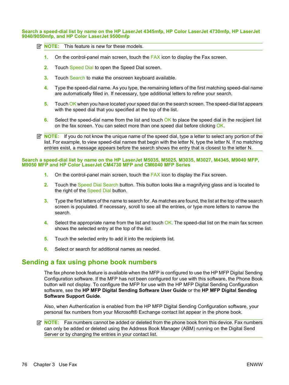Sending a fax using phone book numbers | HP LASERJET 300 User Manual | Page 84 / 148