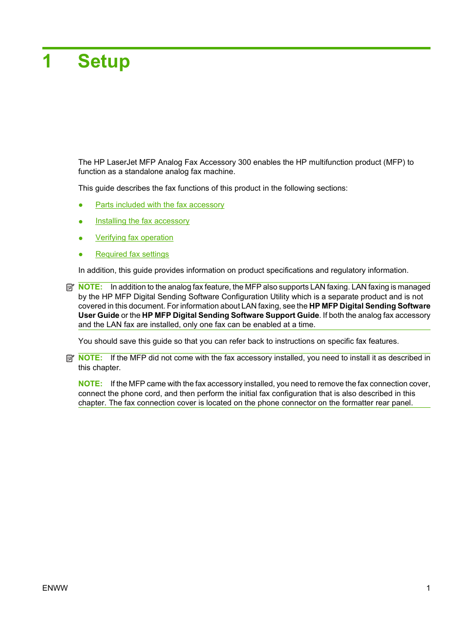 Setup, 1 setup, 1setup | HP LASERJET 300 User Manual | Page 9 / 148