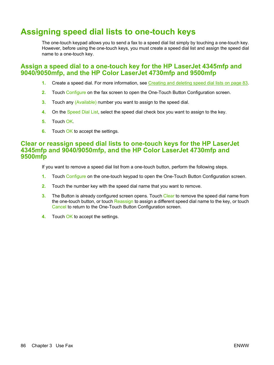 Assigning speed dial lists to one-touch keys, Assign a | HP LASERJET 300 User Manual | Page 94 / 148