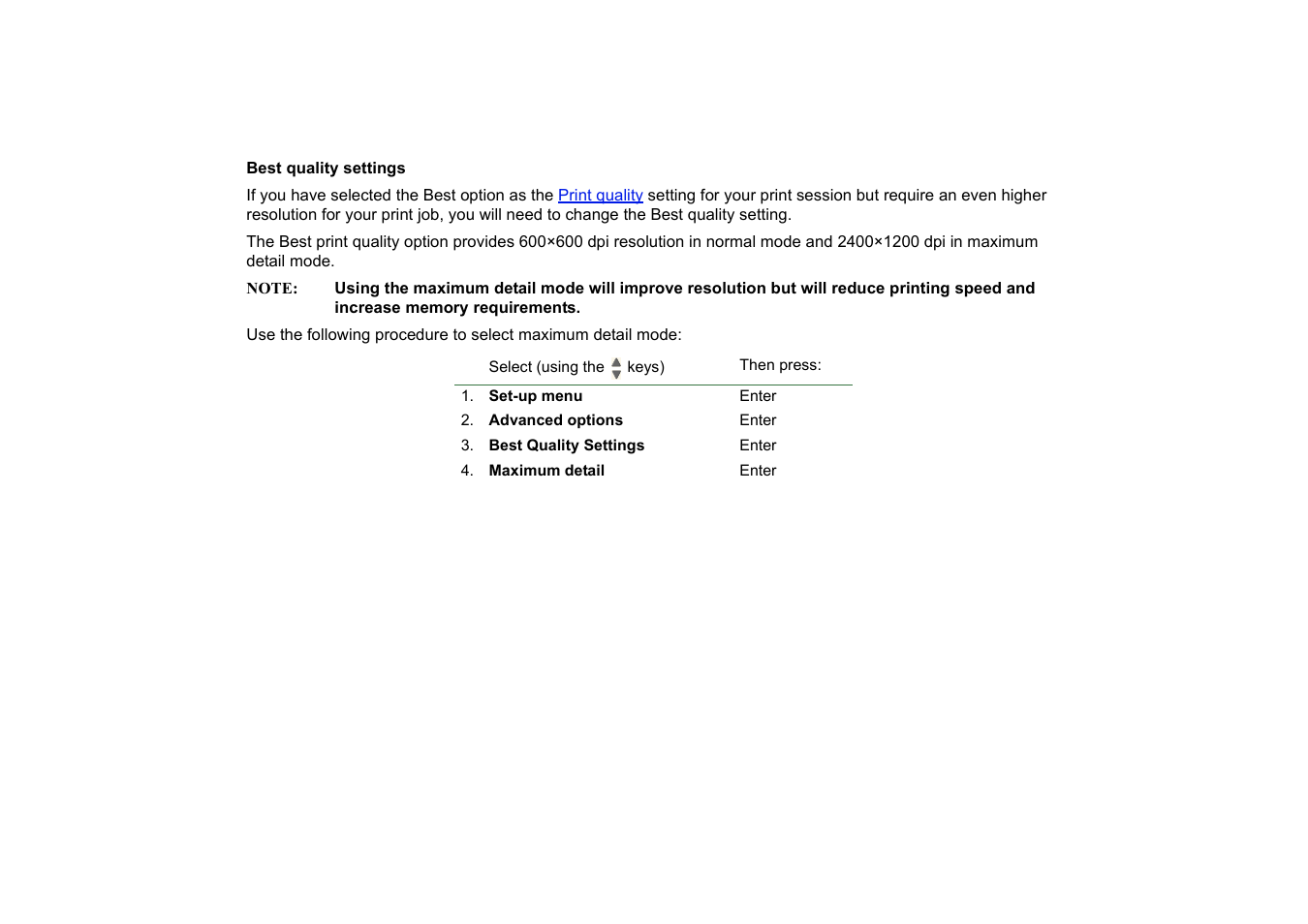 Best quality settings | HP 510 User Manual | Page 165 / 219