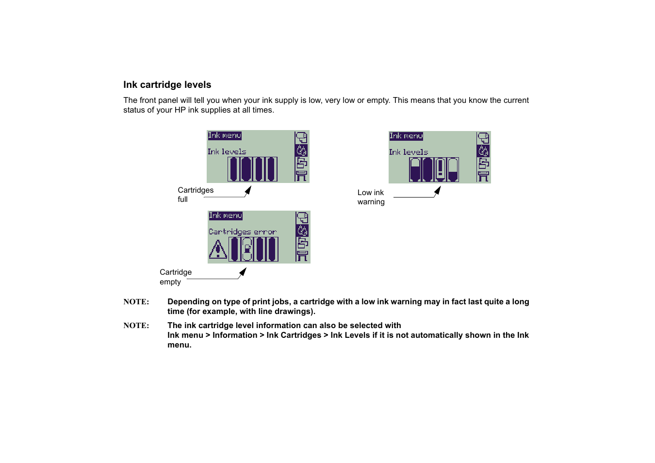 Ink cartridge levels | HP 510 User Manual | Page 58 / 219