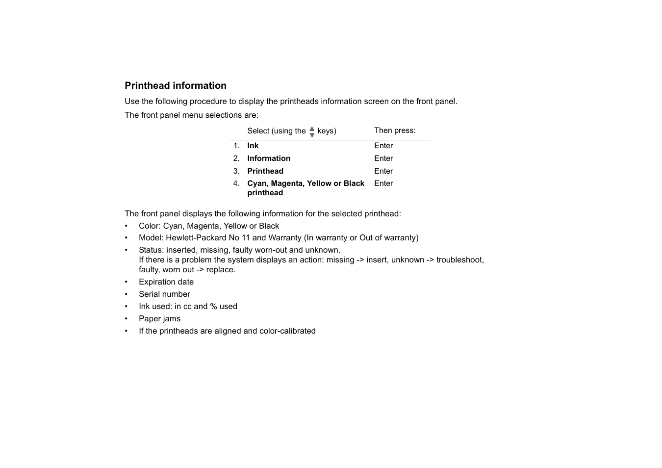 Printhead information | HP 510 User Manual | Page 63 / 219