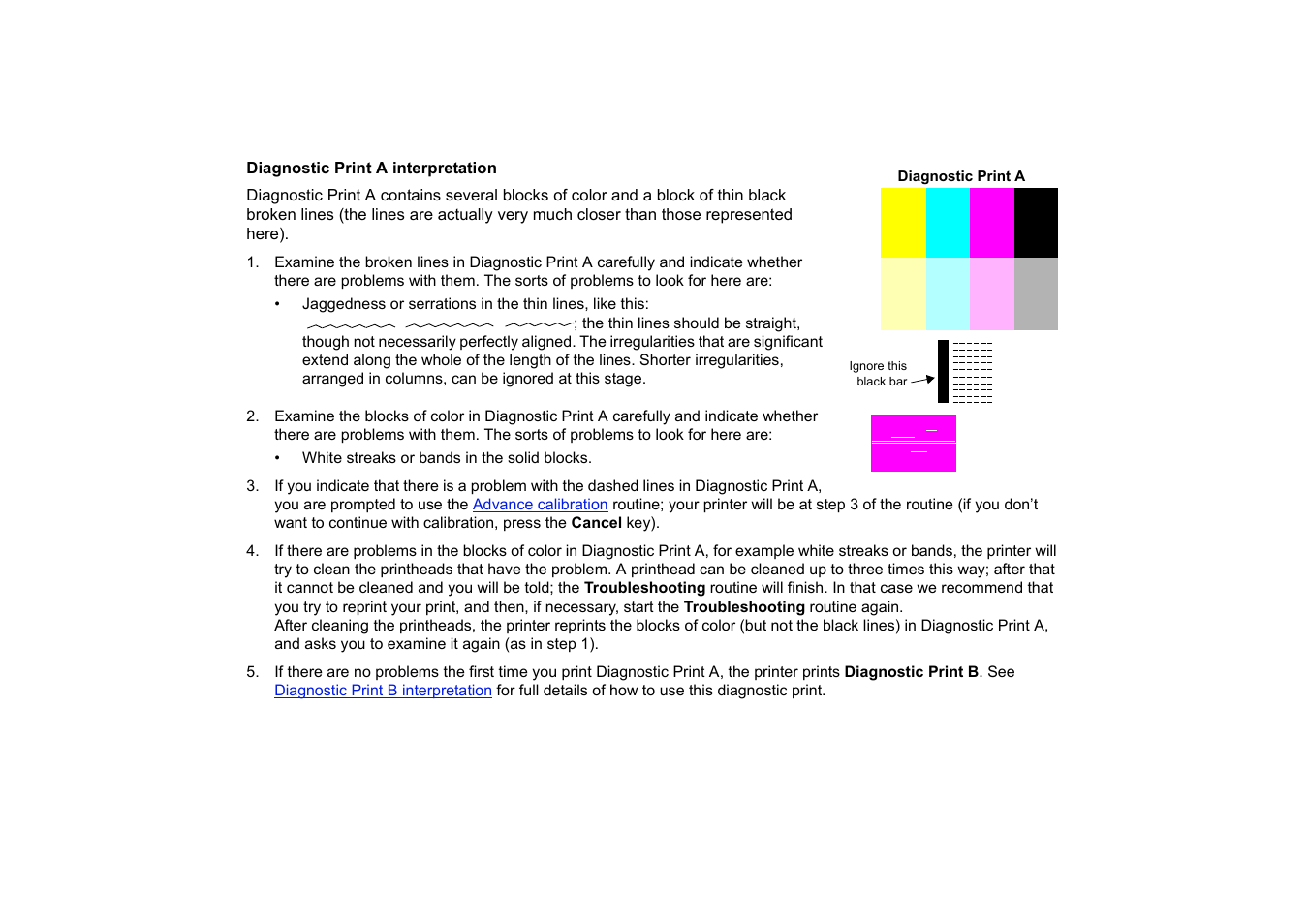 Diagnostic print, A interpretation | HP 510 User Manual | Page 72 / 219