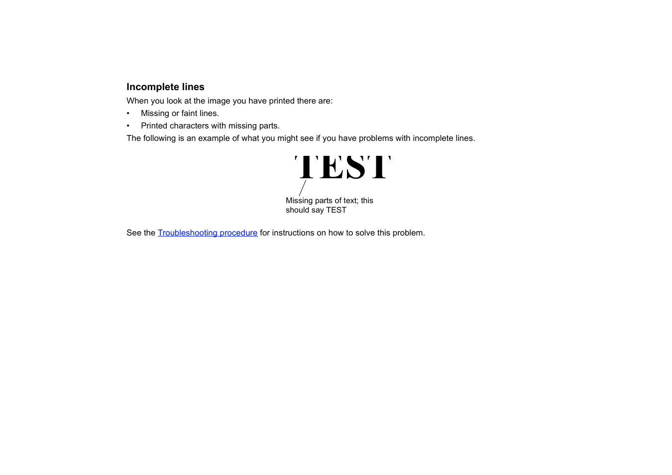 Incomplete lines, Test | HP 510 User Manual | Page 78 / 219