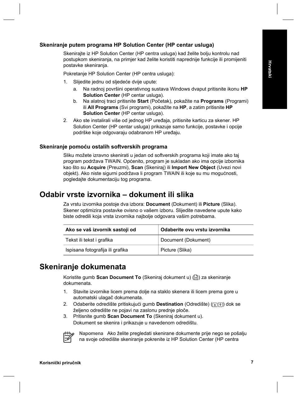 Odabir vrste izvornika – dokument ili slika, Skeniranje dokumenata | HP 8270 User Manual | Page 271 / 332