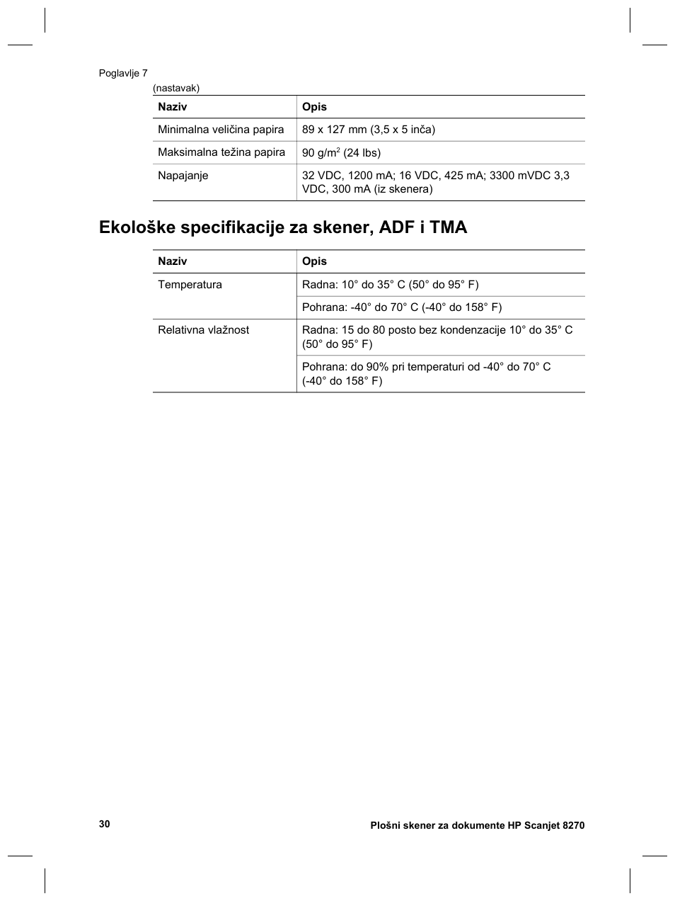 Ekološke specifikacije za skener, adf i tma | HP 8270 User Manual | Page 294 / 332