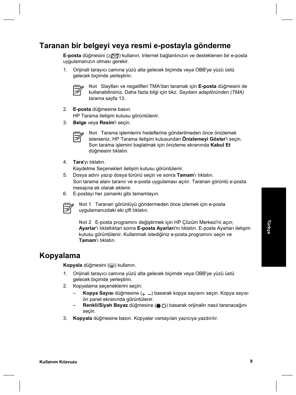 Taranan bir belgeyi veya resmi e-postayla gönderme, Kopyalama | HP 8270 User Manual | Page 75 / 332