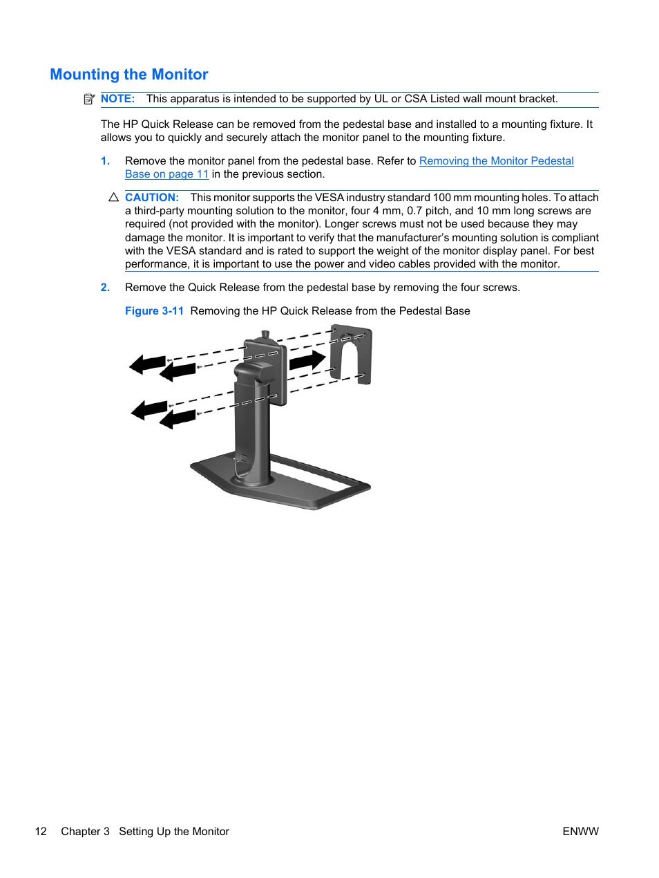 Mounting the monitor | HP ZR30w User Manual | Page 18 / 34