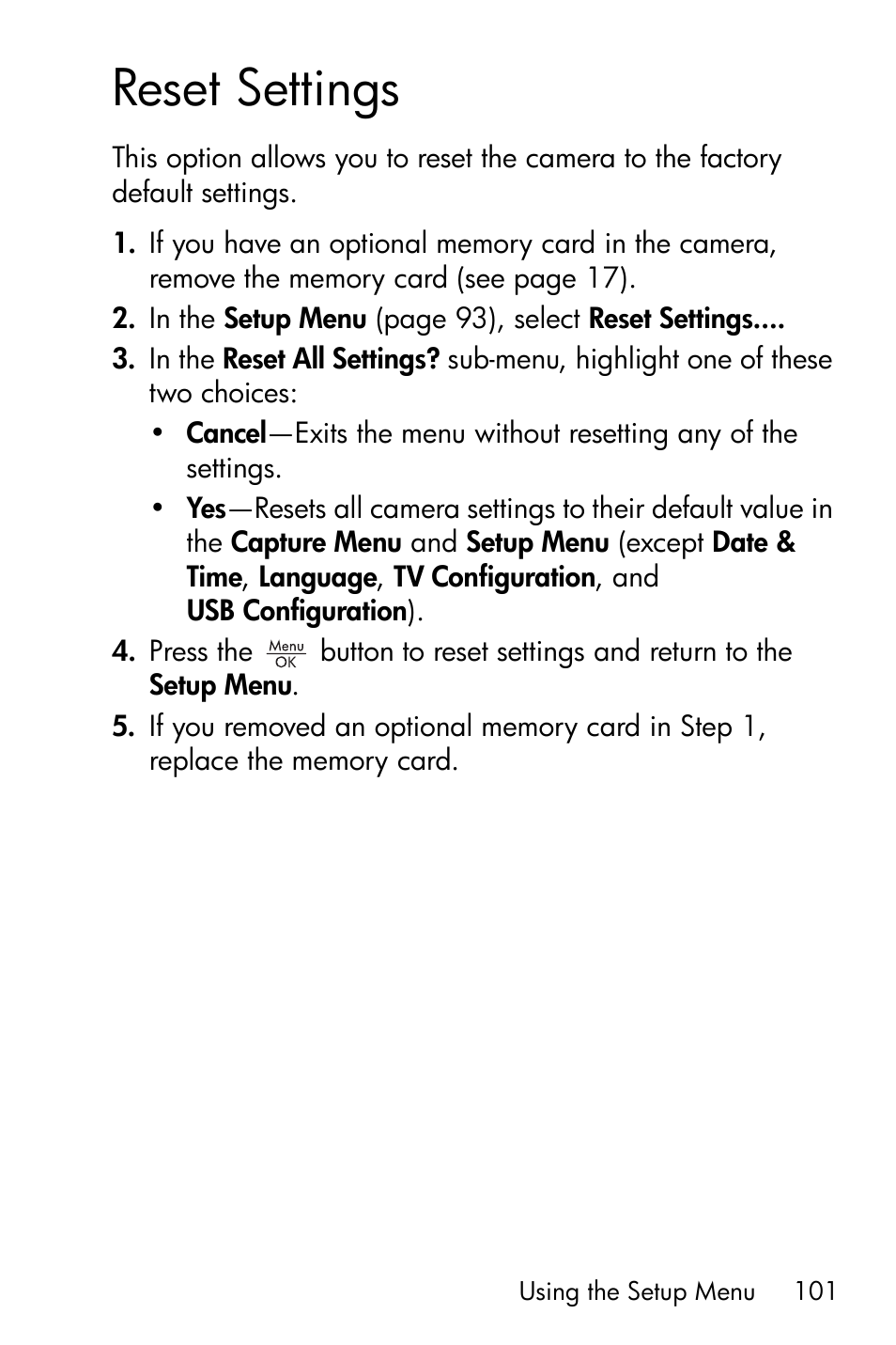 Reset settings | HP PhotoSmart M22 User Manual | Page 101 / 180