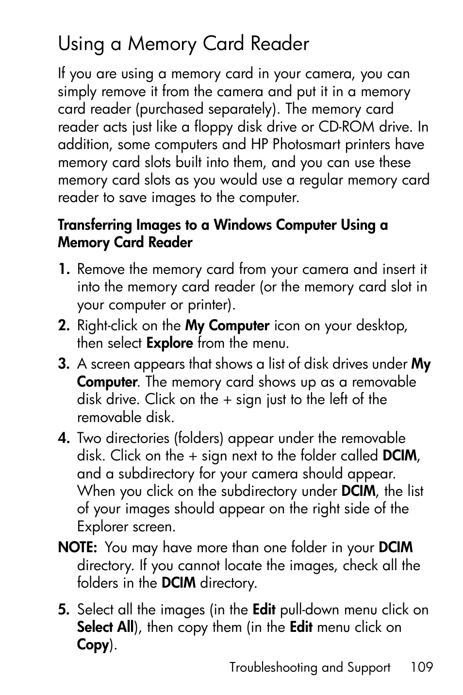 Using a memory card reader, Using a memory card reader on | HP PhotoSmart M22 User Manual | Page 109 / 180