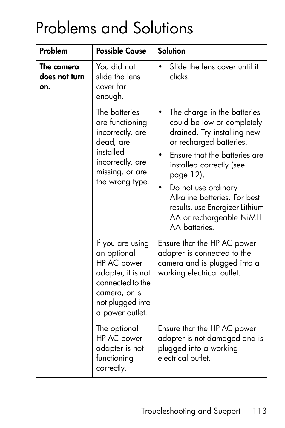 Problems and solutions | HP PhotoSmart M22 User Manual | Page 113 / 180