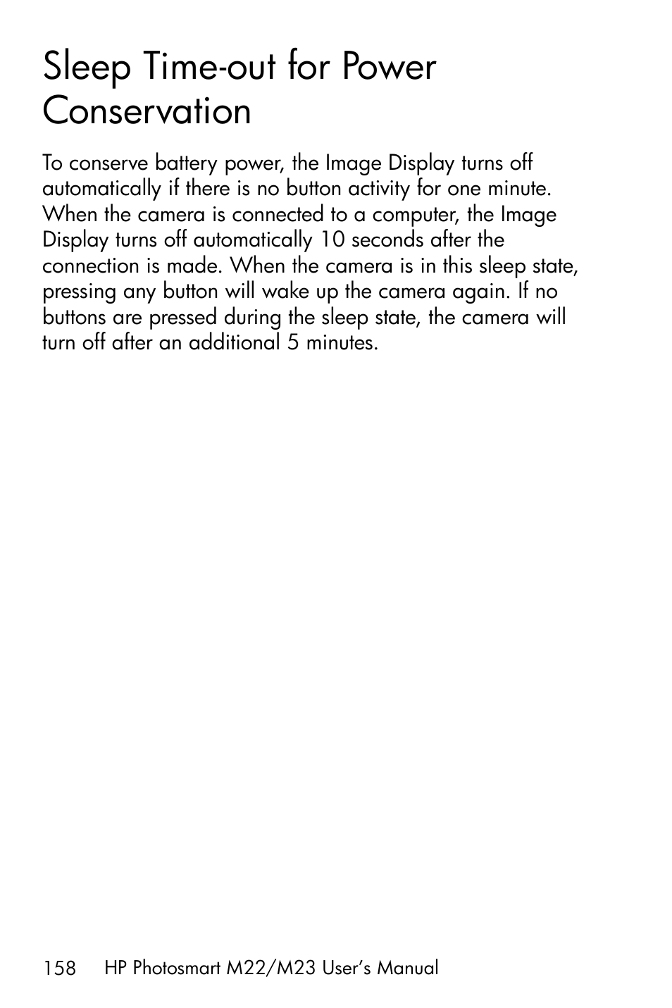 Sleep time-out for power conservation | HP PhotoSmart M22 User Manual | Page 158 / 180